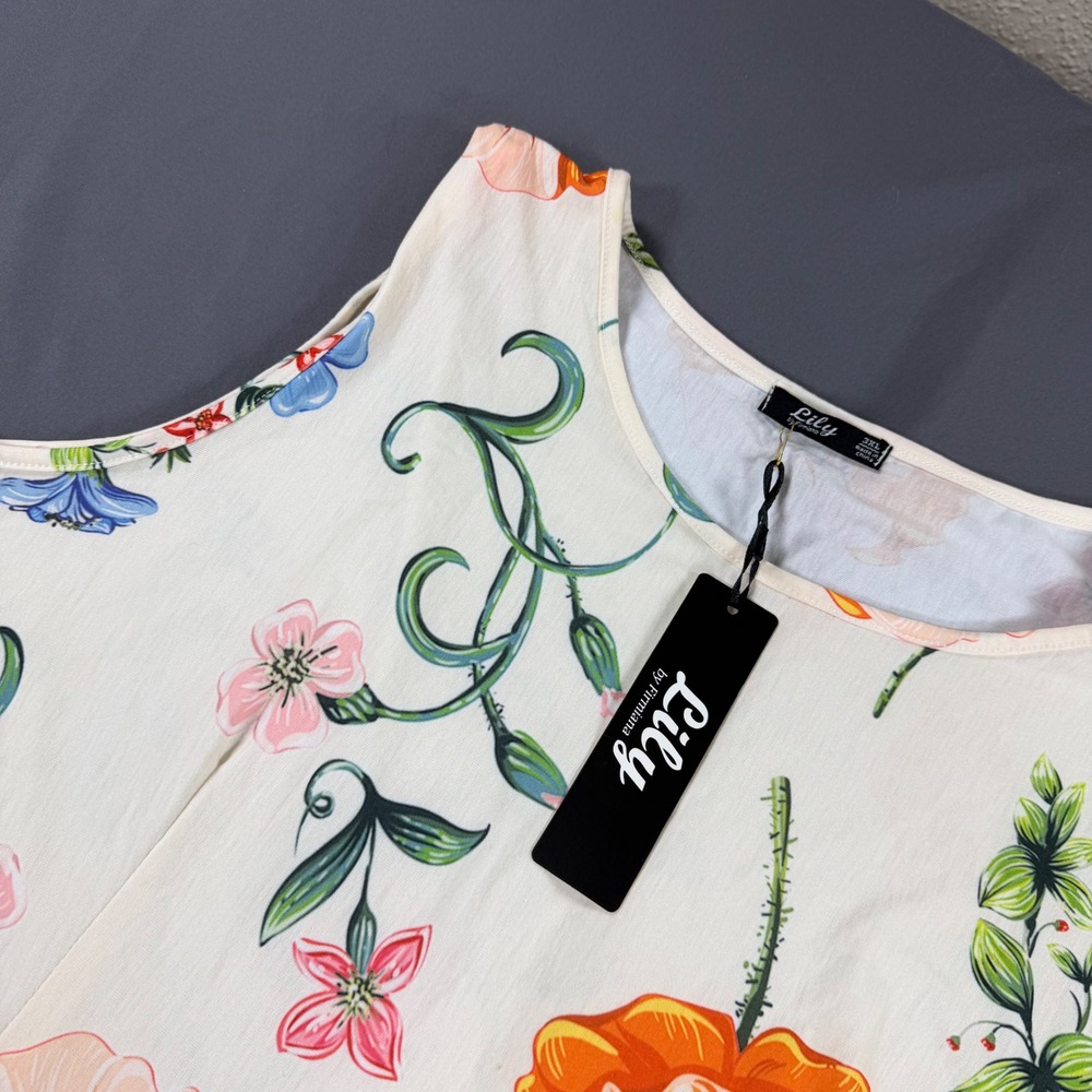 Lily by Firmiana Floral Sleeveless Midi Dress Cream Orange Pink 3XL NWT